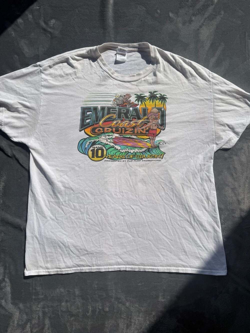 Gildan Ultra Cotton Emerald Coast Cruizin 10 Years Hot Rod Surfing T-Shirt XL